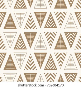 Seamless pattern with geometric Christmas trees. Winter holidays collection. Merry Christmas and Happy New year. Abstract textured background design. Modern elegant wallpaper. Vector illustration.