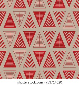 Seamless pattern with geometric Christmas trees. Winter holidays collection. Merry Christmas and Happy New year. Abstract textured background design. Modern elegant wallpaper. Vector illustration.