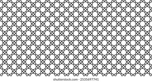 Seamless pattern of geometric circles with connecting lines. Wall pattern, fence, home decor. Vector