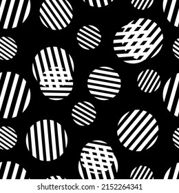Seamless pattern geometric pattern circles on a black isolated background. Vector drawing style is flat. Bed linen, printing on fabric, covers