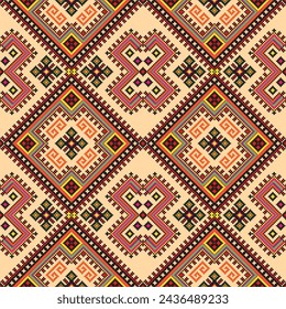 Patrón sin costuras. Patrón de punto de cruz geométrico. Diseño para cuadrados, diamantes, tela, boho, alfombra, tela, ikat, tribal, batik, vector, ilustración, patrón, bordado, retro, ucraniano, zigzag, costuras