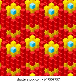 Seamless pattern with geometric cubes colorful ornament