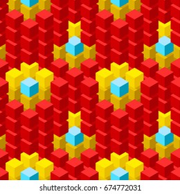 Seamless pattern with geometric cubes colorful ornament