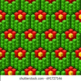 Seamless pattern with geometric cubes colorful ornament