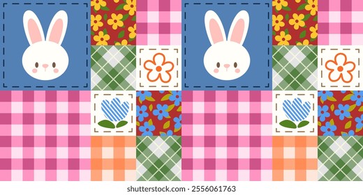 Seamless pattern with geometric Cute seamless pattern decorated with flowers, leaves, polka dots, designed for printing on paper, fabric, children's clothing, and wallpaper.