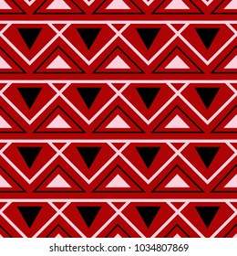 Seamless pattern with geometric design. Black red and white background for wallpapers, textile and fabrics.