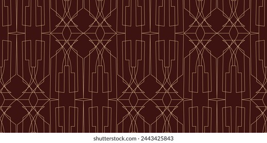 A seamless pattern with a geometric design in shades of magenta on a red background, inspired by wood flooring. The motif features symmetry and a bold font style, creating a striking textile pattern