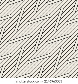 Seamless pattern with geometric diagonal weaves. Endless stylish texture. Herringbone monochrome background. Linear rhythmic grid. Thin interlaced swatch.