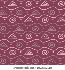 Seamless pattern with geometric elements. Dark red background for fabrics, wallpapers and textile