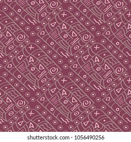 Seamless pattern with geometric elements. Dark red background for fabrics, wallpapers and textile