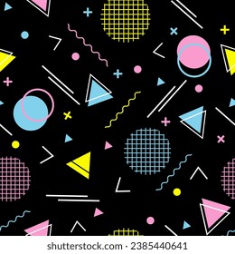 Seamless pattern with geometric elements. Memphis style pattern. Template for posters, postcards, fabric or wrapping paper. Vector.