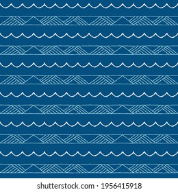 Seamless pattern with geometric elements in tribal style. Prehistoric drawings. Outline.