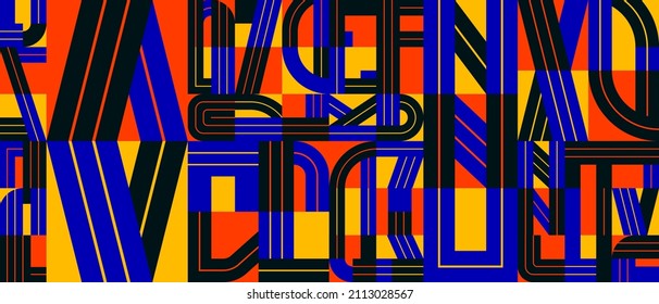Seamless pattern with geometric elements vector trendy design, colorful typography parts tiling background, abstract composition.