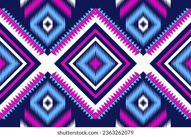 Seamless pattern geometric ethnic oriental pattern tradition on blue background. Aztec style abstract vector illustration.Design for texture, wallpaper, fabric, clothing, curtain, cushions, carpet 
