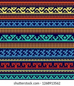 Seamless pattern with geometric ethnic ornaments of northern nations. Vivid, saturated colors. Pattern brushes are included in EPS file.