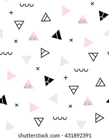 Seamless pattern Geometric pattern for fashion and wallpaper. Memphis style for fashion. Pattern hipster with colored triangles