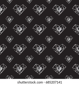  Seamless pattern with geometric figures on black background.