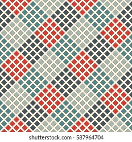 Seamless pattern with geometric figures. Repeated squares and rhombuses ornamental abstract background. Diagonal checkered wallpaper. Retro style digital paper, textile print, page fill. Vector art