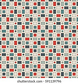 Seamless pattern with geometric figures. Repeated squares ornamental abstract background. Checkered wallpaper. Retro colors digital paper, textile print, page fill. Vector art