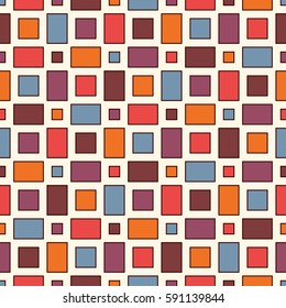 Seamless pattern with geometric figures. Repeated squares ornamental abstract background. Checkered wallpaper. Vivid colors digital paper, textile print, page fill. Vector art
