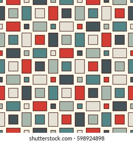 Seamless pattern with geometric figures. Repeated squares ornamental abstract background. Checkered wallpaper. Retro colors digital paper, textile print, page fill. Vector art