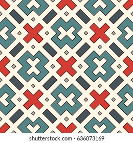 Seamless pattern with geometric figures. Repeated squares and rhombuses ornamental abstract background. Ethnic ornamental motif. Digital paper, textile print, page fill. Vector art