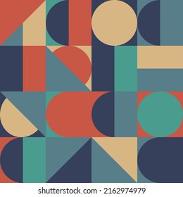 Seamless pattern with geometric figures in retro colors. Suits as texture, wallpaper, print, card or anything with vintage atmosphere.