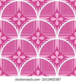 Seamless pattern with geometric figures. Vector illustration. Pink and white colors.