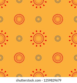 Seamless pattern of geometric fireworks on yellow background