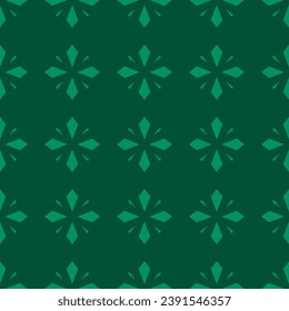 Nahtloses Muster mit geometrischen Blumenkonstruktionselementen. Minimalistische grüne Hintergrundstruktur. Abstrakte skandinavische ethnische Vektor-Ornament mit einfachen, wiederholten Blumen und Blättern. Elegantes Design