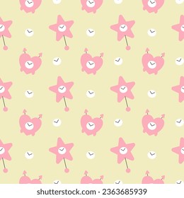seamless pattern, geometric and floral element, stars and hearts for textile, fabric, print or other.