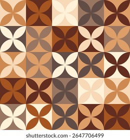 Seamless pattern with geometric floral motifs in shades of brown and beige, creating a visually appealing and harmonious design