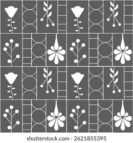 Seamless Pattern of Geometric Floral Shapes in Monochrome Design