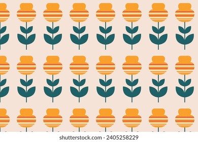 Patrón sin foco con flores geométricas al estilo Bauhaus. Textura abstracta de flores geométricas. Vector.