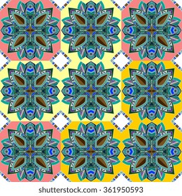 Seamless pattern with geometric flowers. Decorative ornamental background. Vector illustration.