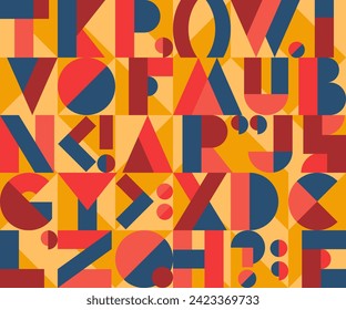 Seamless pattern with geometric font, random letters from English alphabet. Modern texture with abstract text, typography symbols. Vector background for kids education concept, book or creative poster