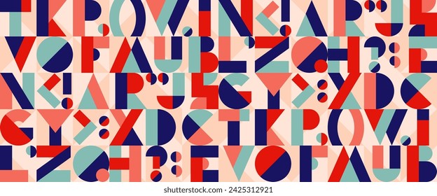 Patrón sin fisuras con fuente geométrica, letras aleatorias del alfabeto inglés. Textura moderna con texto abstracto, símbolos tipográficos. Fondo del vector para el concepto de educación de los niños, libro o cartel creativo