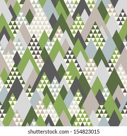 Seamless Pattern With Geometric Forest Mountains