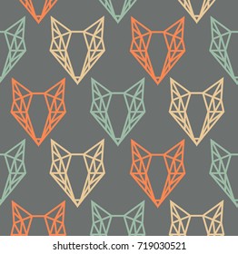 Seamless pattern with geometric fox logo. Vector illustration background in flat design style.