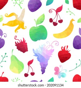 Seamless pattern of geometric fruits. Vector colourful textute for your design.