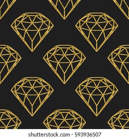 Seamless pattern of geometric golden foil diamonds on black background. Trendy hipster crystals design. Vector illustration.