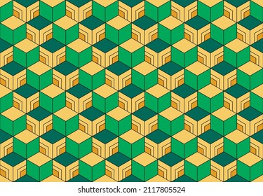 Seamless pattern. Geometric green and yellow background. Abstract japanese background. Vector. svg