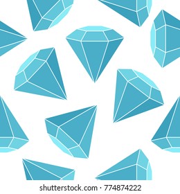 Seamless pattern of geometric ice blue diamonds on white background. Trendy crystals design. Vector illustration. Good for wrapper and printing.