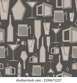 seamless pattern with geometric kitchen utensil in color shades and one color background