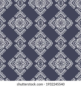 Seamless pattern with geometric lace ornament in ethnic style. Vector illustration for textile,  postcards, wallpaper, packaging, fabric.