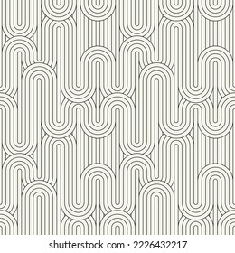 Seamless pattern. Geometric linear thin striped ornament. Stylish monochrome background. Vector repeating texture with winding tapes.