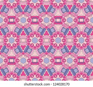 Seamless pattern with geometric lines and squares in purple and pink