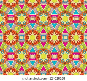 Seamless pattern with geometric lines and squares in bright colors