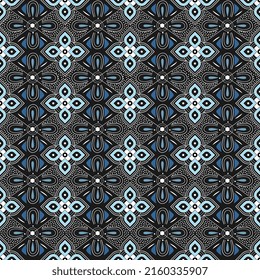Seamless pattern of geometric middle east ornament on blue color.