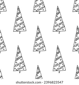 Seamless pattern with geometric minimal scandinavian Christmas tree doodle for decorative print, wrapping paper, greeting cards and fabric